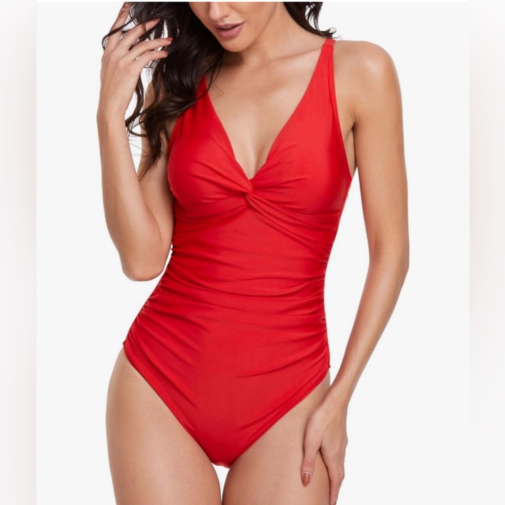 Red bathing suit size large with tummy control